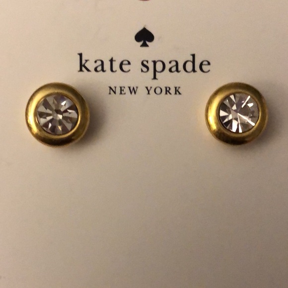 Kate Spade Gold Tone On the Dot Round Stud Earrings Crystal Accent NWT & Pouch - Picture 6 of 12